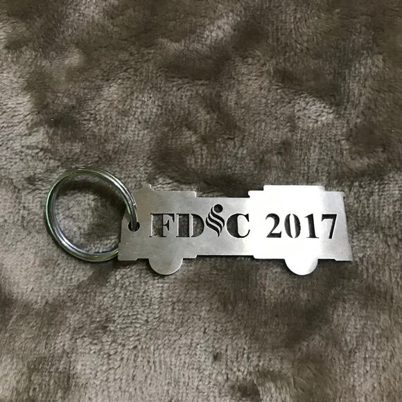 FDIC 2017 Firetruck Engion Silver Keychain - Picture 1 of 3